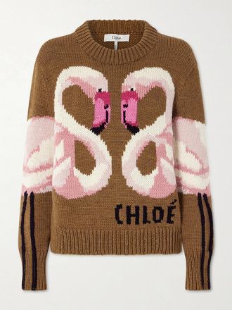 Chloé Pullover In Lana A Intarsio - Marrone
