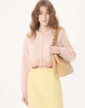 Valentino Cardigan In Lana Con Pizzo Donna ROSA XL