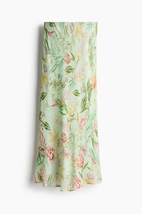 H&M Printed Viscose Skirt in Light Green/floral at Nordstrom, Size X-Large