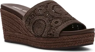 Anne Klein Effy Espadrille Slide Sandal in Chocolate Brown Crochet at Nordstrom, Size 7.5
