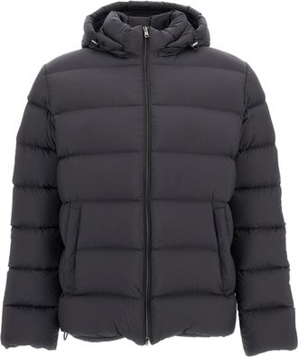 Herno Grey Hooded Satin Nylon Down Puffer Jacket