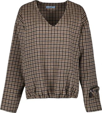 Prada Vintage Geruite Trui met V-Hals - Dames - Blouses - Veelkleurig - S - Wol - Overhemden
