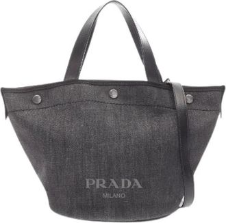 Prada Pre-owned Denim City Calf Tote Bag - Dames - Vintage Shopper - Zwart - ONE Size - Denim - Vintage