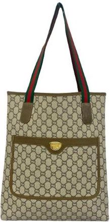 Gucci Pre-owned Leather PVC Tote Bag - Dames - Vintage Shopper - Bruin - ONE Size - Leer - Vintage