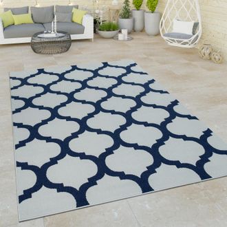 Paco Home Paco Home - Alfombra De Tejido Plano Interior Y Exterior Efecto Tridimensional Dise&ntilde;o Marroqu&iacute; Blanco Azul 120x170 Cm