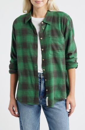 Lucky Brand Clyde Plaid Coton Flannel Button-Up Shirt in Green Buffalo Check at Nordstrom, Size X-Large