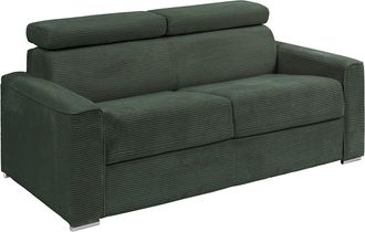 Vente-Unique Sof&aacute; cama de 4 plazas de pana verde - Somier de l&aacute;minas de 160 cm de ancho - Colch&oacute;n de 22 cm - VIZIR