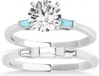 Allurez Tapered Baguette 3-Stone Aquamarine Bridal Set Palladium (0.30ct)