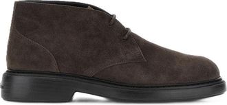 Hogan Dark Suede Minimalist Rounded-Toe Ankle Boots