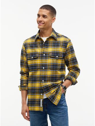 Tommy Hilfiger Mens Classic Fit Plaid Flannel Overshirt - Carbon Navy - L