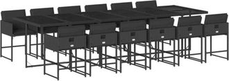 vidaXL Set Comedor De Jard&iacute;n Con Cojines 13 Pzas Rat&aacute;n Sint&eacute;tico Negro Vidaxl