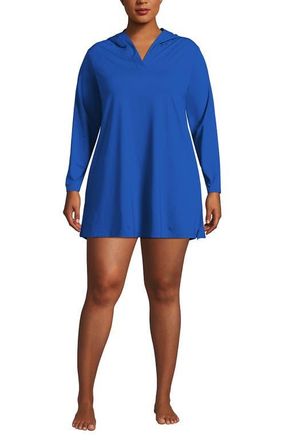 Lands End Plus Size SunShade UPF 50 Hooded Mini Swim Swim Cover-Up Dress in Bright Cobalt Blue at Nordstrom, Size 2 X