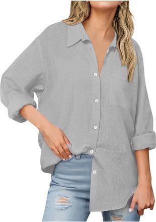 Generic Womens Long Sleeve Tops Lapel Neck Button Down Shirts Slim Fit Casual Blouses For Women Fashion Elegant Work Blouses For Women Loose Fit Oversized T S