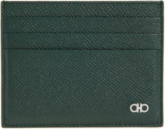 Ferragamo Double Gancio Calfskin Leather Card Case in Moss at Nordstrom
