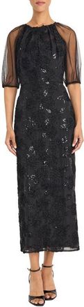 Maggy London Sequin Floral Cocktail Sheath Dress in Black at Nordstrom, Size 10