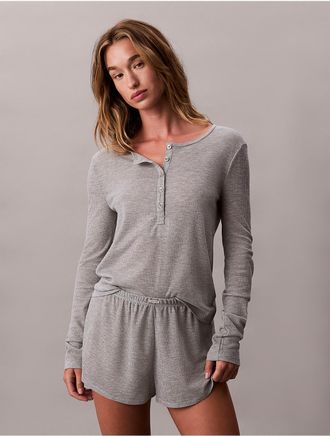 Calvin Klein Womens Lightweight Waffle Henley T-Shirt - Grey - XL
