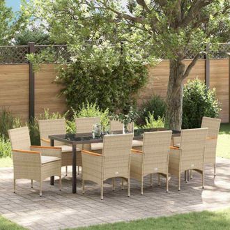 vidaXL Conjunto De Comedor De Jard&iacute;n Con Coj&iacute;n 9 Pcs Beige Polirat&aacute;n Vidaxl