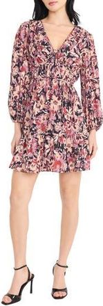 Donna Morgan V-Neck Fit & Flare Minidress in Black/Apricot at Nordstrom Rack, Size 16