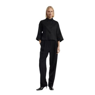 One & Other Overhemden, Dames, Zwart, S, Linnen, Linnea Linnen Overhemd