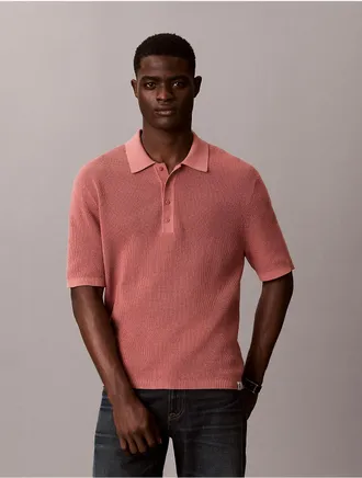 Calvin Klein Jeans Calvin Klein Mens Smooth Cotton Waffle Sweater Polo Shirt - Medium Red - 2XL