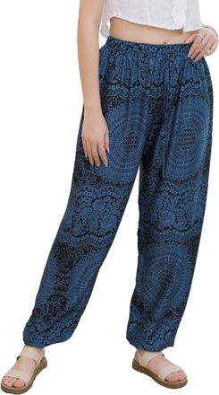 Lofbaz Women Harem Yoga Pants Boho Summer Flowy Clothes High Waist Joggers Lounge Beach Baggy Casual Bohemian Outfits Rose Flower Pattern 4 Navy OS