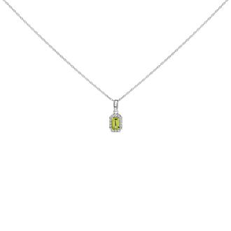 House of Brilliance 10K White Gold 5x3mm Yellow Peridot and Diamond Accent Halo Octagonal Shape Pendant Necklace