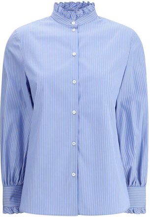 Valentino Womens Striped Ruffle Trim Blouse - Light Blue Cotton - Size EU 40 (Womens)