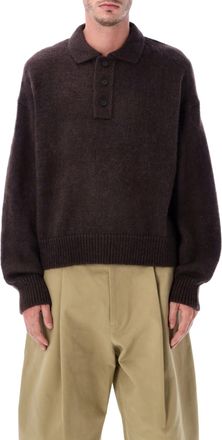 STUDIO NICHOLSON Dune Brown Superkid Mohair Polo Sweater