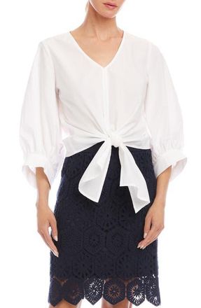 Karen Kane Tie Front Cotton Top in Off White at Nordstrom, Size X-Large