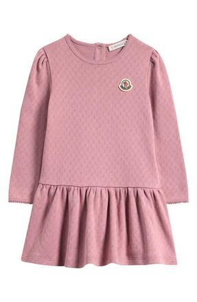 Moncler Kids Cotton Pointelle Rib Dress in Dusty Rose at Nordstrom, Size 18-24M