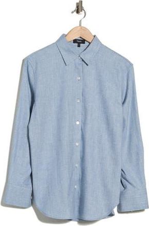 Theory Linen Blend Boyfriend Shirt in Cerulean Blue at Nordstrom Rack, Size X-Large