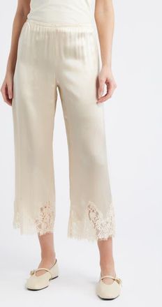 Reformation Carolina Silk Lace Hem Pant in Almond at Nordstrom, Size X-Large