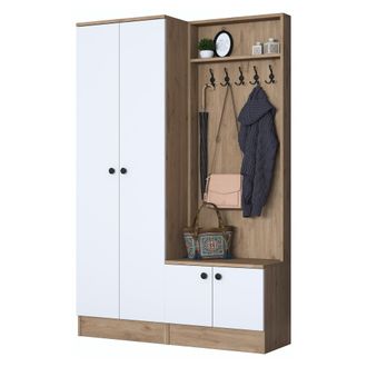 Dmora Mueble De Entrada Rezzato, 5 Estantes, Perchero, 4 Puertas, 120x36x183h Cm Blanco