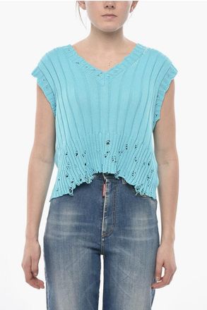 Marni Distressed Knit Vest with V-Neck size 42