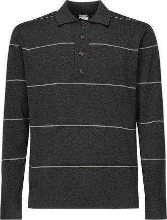 Eleventy Katoen-Cashmere Ribgebreide Polo - Heren - Polos - Zwart - 2XL - Katoen - Tops