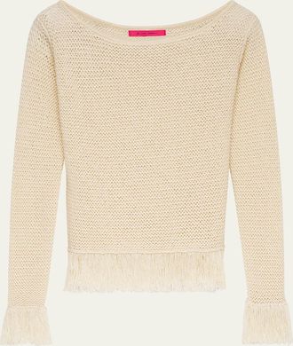 The Elder Statesman Nora Lite Knit Fringe Long-Sleeve Sweater