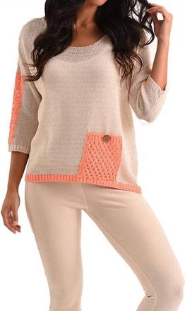 French Kyss Sadie Pocket Crochet Top In Beige