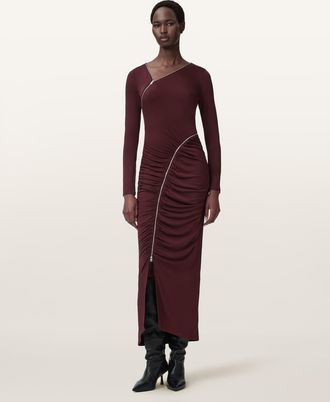 AllSaints Viscose Elsie Zipper Maxi Dress, Size: UK 14/US 10