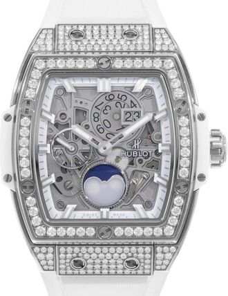 Hublot Pre-owned Hublot Spirit Of Big Bang Moonphase Diamond Silver-tone Dial Mens Watch 647.NE.2070.RW.1604