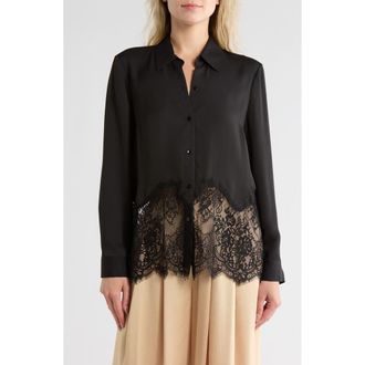 L'agence Adalee Lace Trim Button-Up Shirt in Black at Nordstrom Rack, Size Small