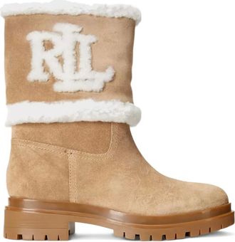 Lauren Ralph Lauren logo-lettering suede boots - women - Suede/Artificial Fur/Rubber/Cotton - 6.5 - Neutrals