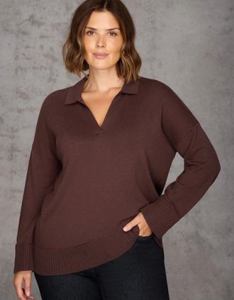 Live Unlimited London Womens Chocolate Brown Polo Knit Jumper - Size: 16