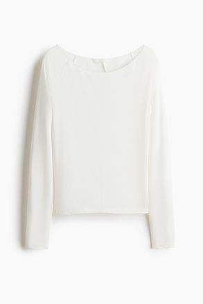 H&M Feinstrickshirt mit U-Boot-Ausschnitt - Weiss