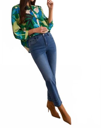 Tribal Audrey Straight Crop Jeans With Embroidery In Dark Eclipse