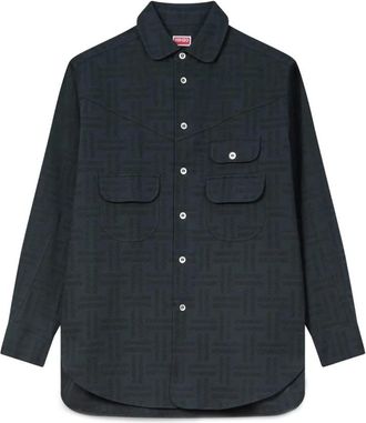 Kenzo Light Jackets, male, Black, M, Black Jacquard Weave Workwear Overshirt