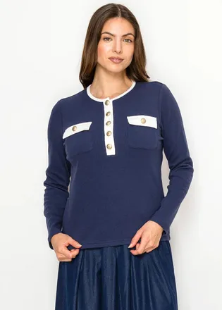 YAL New York Navy Contrast Button Henley Tee