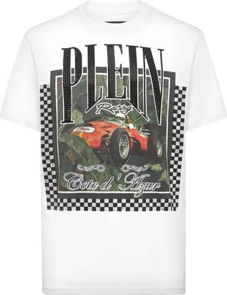 Philipp Plein Tops, Heren, Wit, M, Katoen, T-Shirt Ronde Hals SS Racing