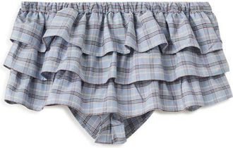 Mango Ruffled Check Shorts in Blue at Nordstrom, Size Medium