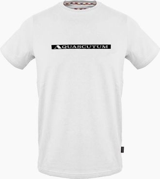 Aquascutum Mens Text Graphic Crew Neck Short Sleeve Jersey T-Shirt - White - Size: 2X large