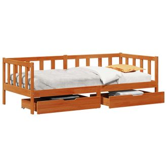 vidaXL Sof&aacute; Cama Con Cabecera 3 Pcs Marr&oacute;n Cera Madera De Pino Macizo Vidaxl